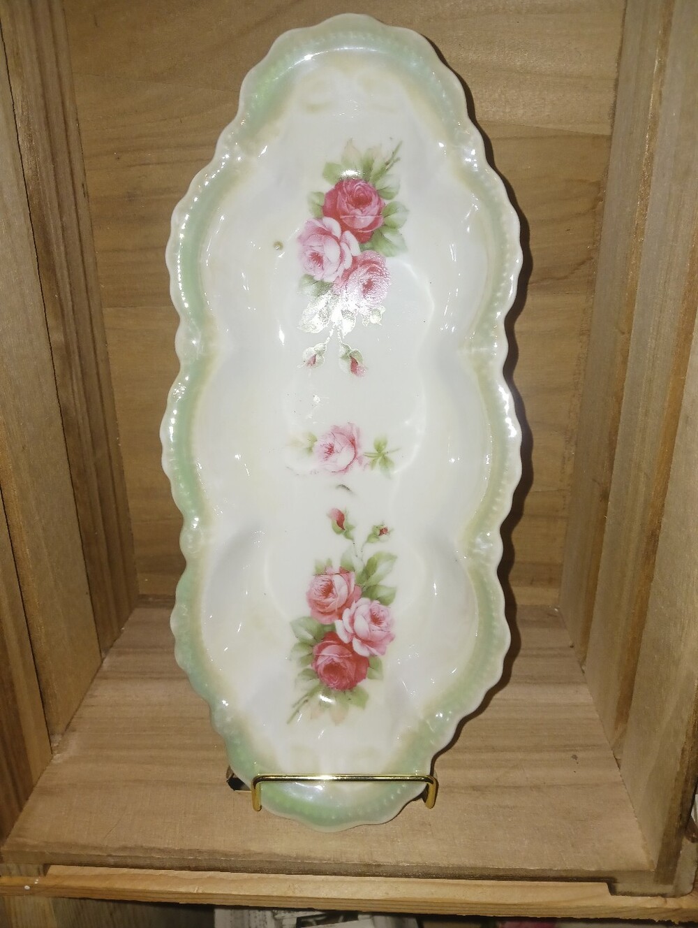 Beautiful Vintage Porcelain Floral Celery Dish - Pink Rose Design